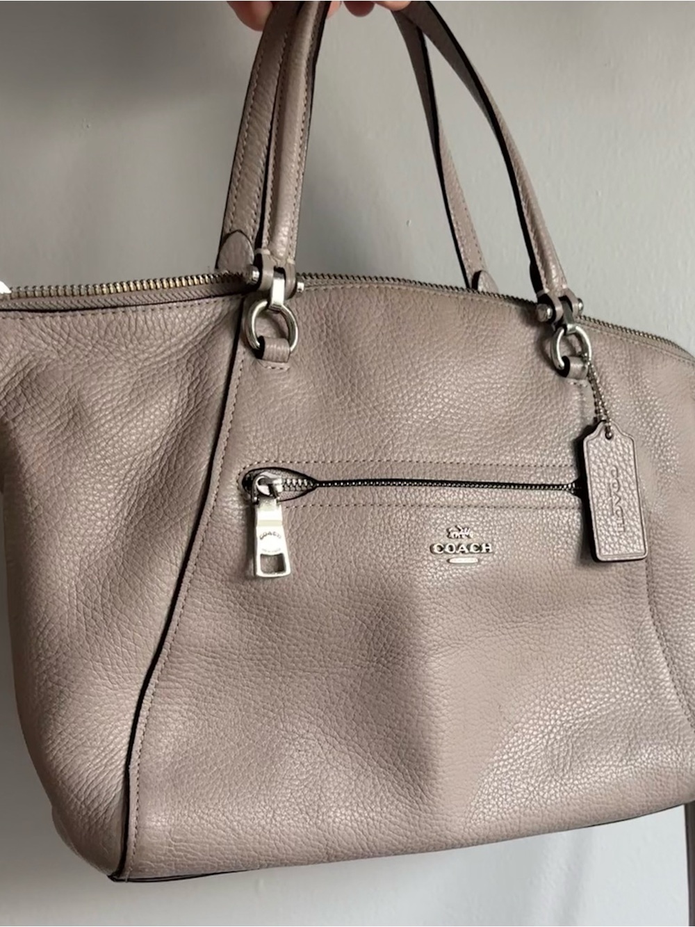 COACH Beige Gray Pebbled Leather Small Tote with crossbody